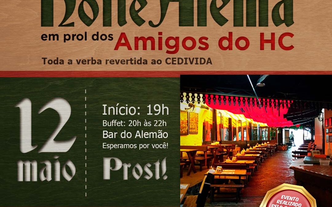 Bar do AlemÃ£o promove noite tÃ­pica com renda revertida para idosos atendidos pelos Amigos do HC